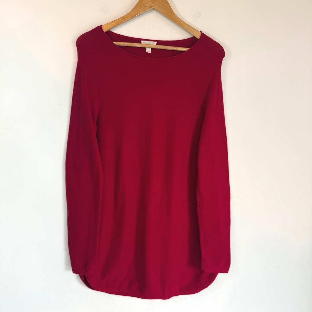 Eileen Fisher Organic Cotton Tunic Sweater Red Lagenlook Minimalist Holiday M